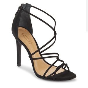 Schutz Myrcella black suede strappy heels